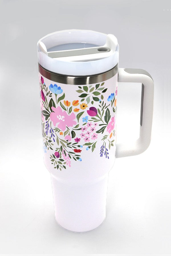 White Flower 40 oz Tumbler